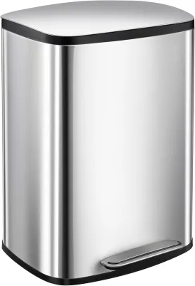 13 Gallon/50L Step Trash Can, Stainless Steel Kitchen Waste Bin with Removable Inner Bucket & Soft-Close Lid for Bathroom, Bedroom, Office