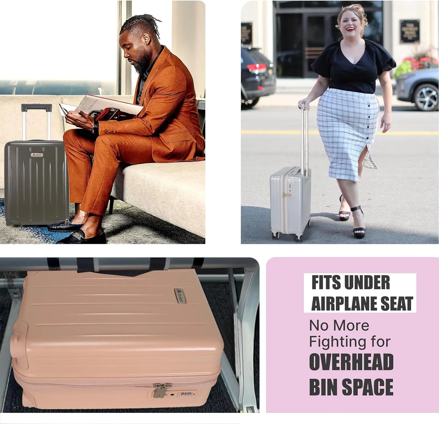 18-inch Carry-on Boarding Luggage: Equipped with Movable Wheels, TSA Approved,Under the Seat, Hard Shell Construction, Lightweight Bag with Essential Accessories (Pearl Silver)