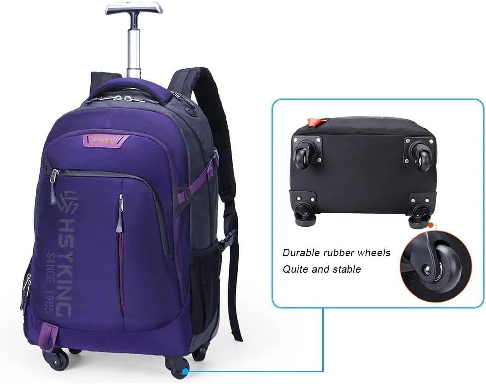 20 Inches Water-resistant Rolling Laptop Backpack Wheeled Backpack for Adult, Business People and Travel Commuter Carry-on Luggage with Spinner Wheels Travel Luggage (Purple, 20 Inches)