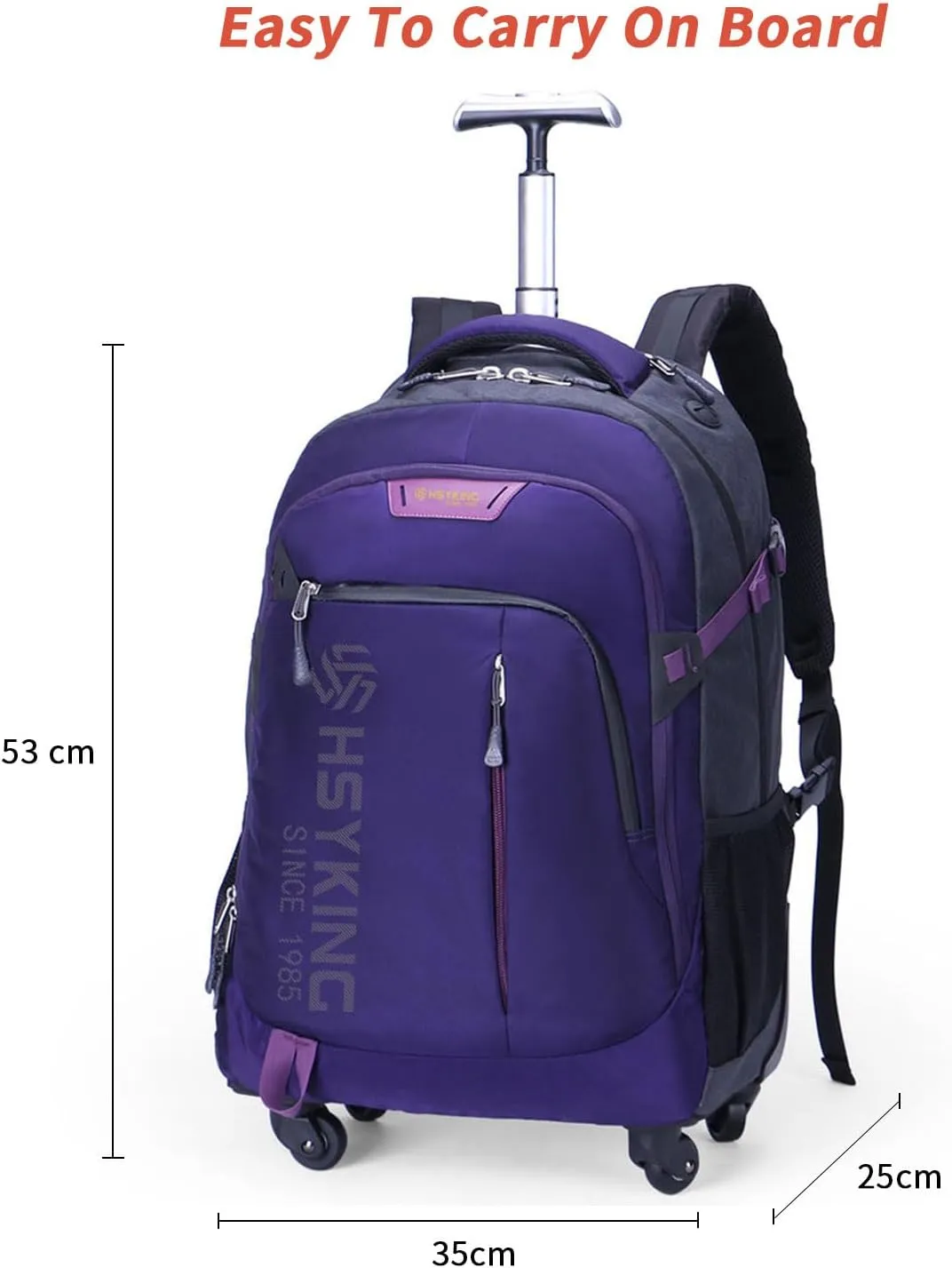 20 Inches Water-resistant Rolling Laptop Backpack Wheeled Backpack for Adult, Business People and Travel Commuter Carry-on Luggage with Spinner Wheels Travel Luggage (Purple, 20 Inches)