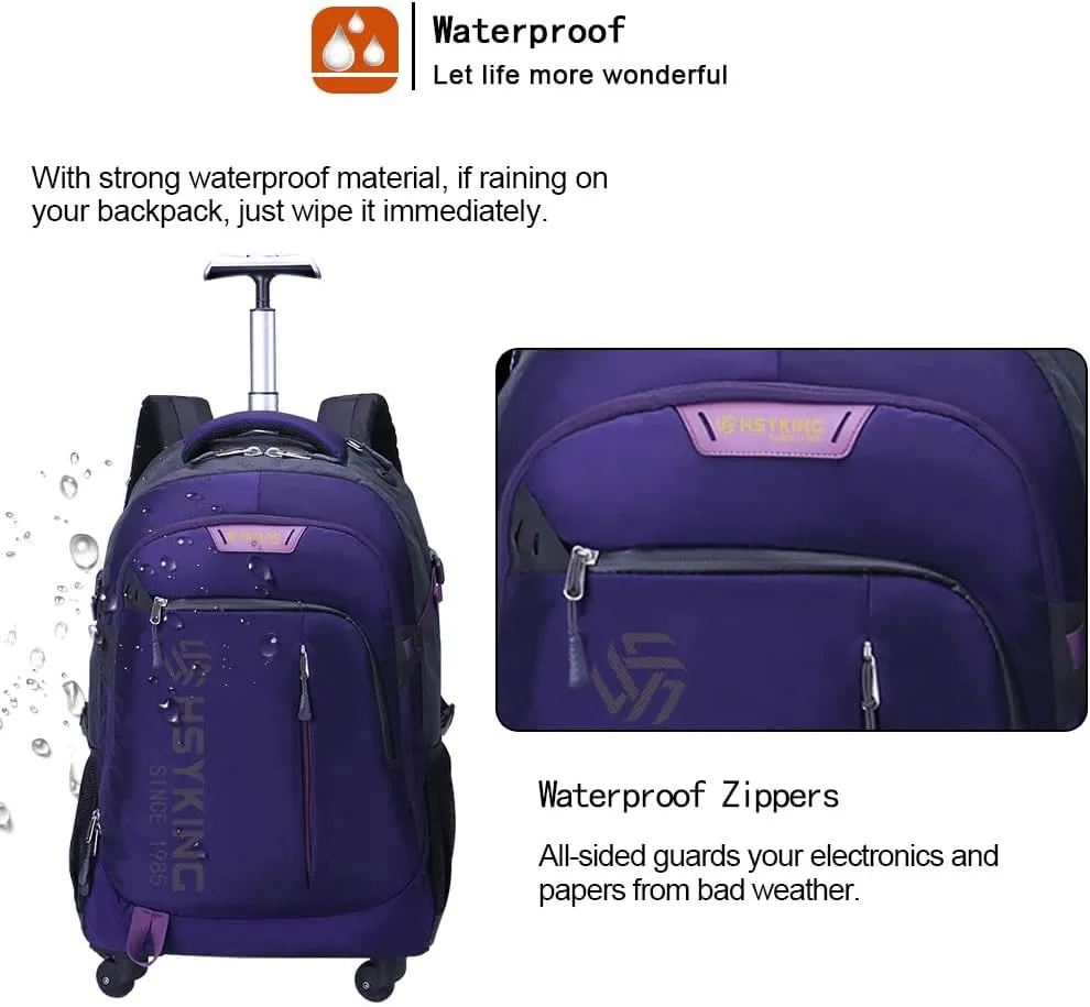 20 Inches Water-resistant Rolling Laptop Backpack Wheeled Backpack for Adult, Business People and Travel Commuter Carry-on Luggage with Spinner Wheels Travel Luggage (Purple, 20 Inches)