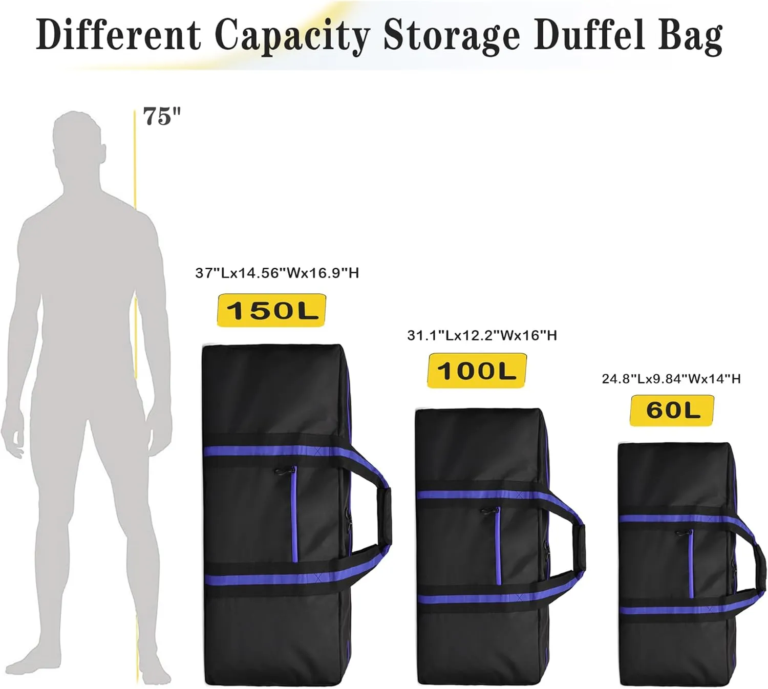 24.8  Travel Bag, Duffle Bag for Men Women, Large 60L Weekender Overnight Bag with Trolley Sleeve and Wet Pocket