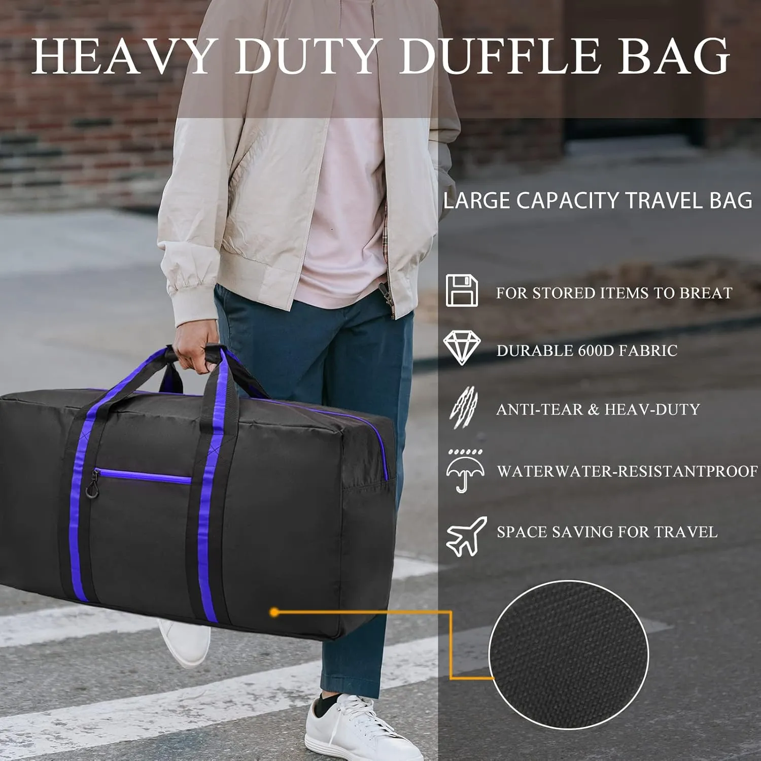 24.8  Travel Bag, Duffle Bag for Men Women, Large 60L Weekender Overnight Bag with Trolley Sleeve and Wet Pocket