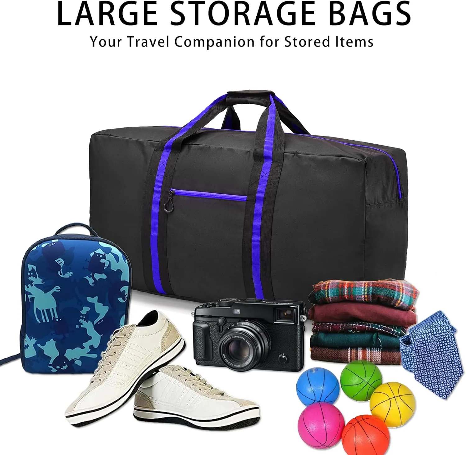 24.8  Travel Bag, Duffle Bag for Men Women, Large 60L Weekender Overnight Bag with Trolley Sleeve and Wet Pocket