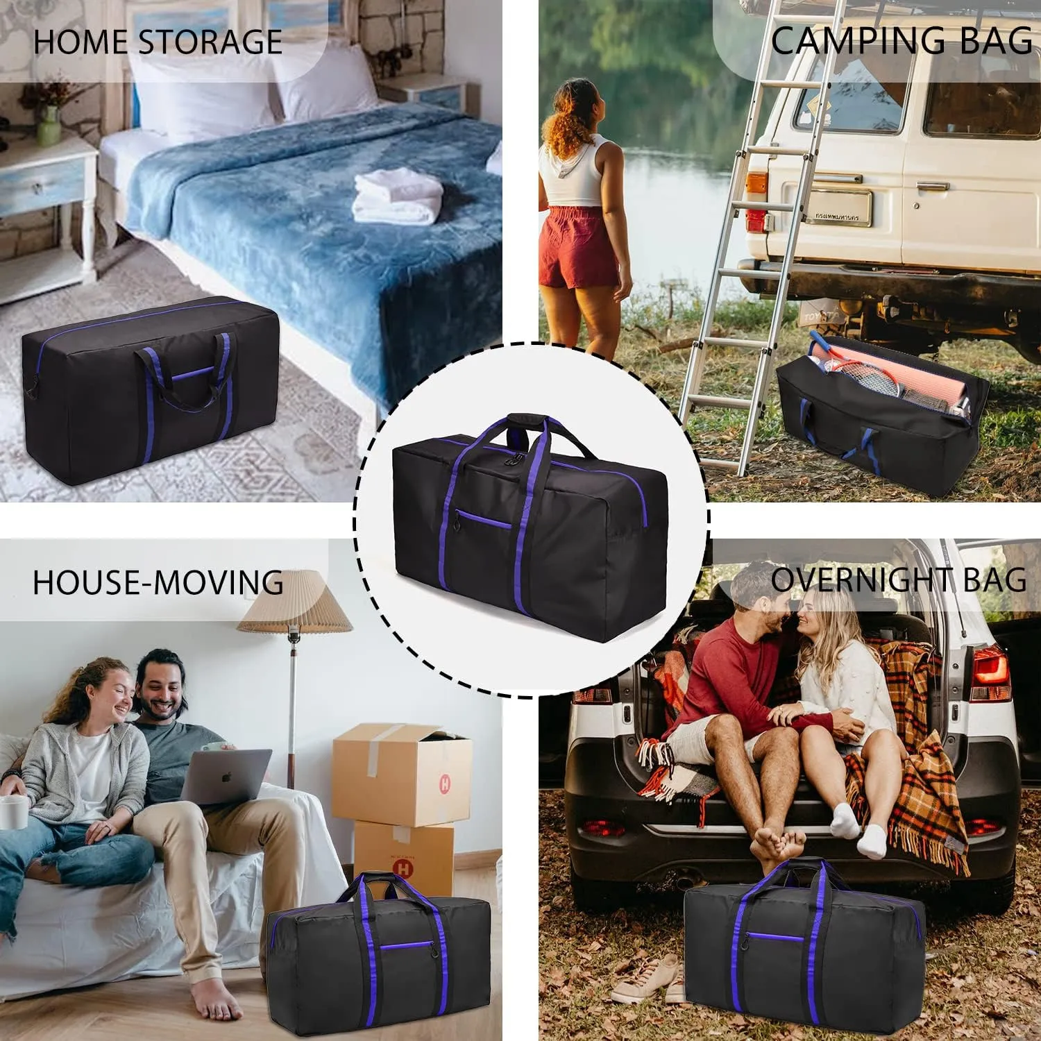24.8  Travel Bag, Duffle Bag for Men Women, Large 60L Weekender Overnight Bag with Trolley Sleeve and Wet Pocket