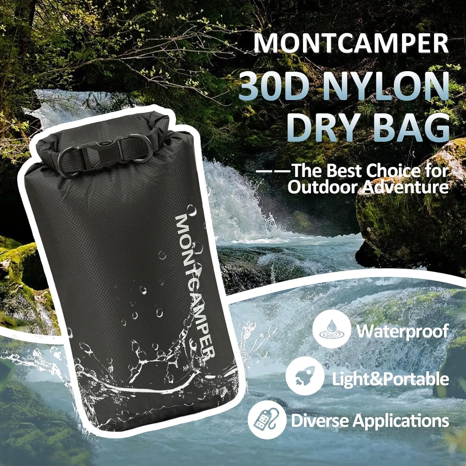 30D Nylon Waterproof Storage Sack for Camping, Hiking and fishing- Roll Top Closure-Portable Waterproof Dry Bag-Keeping Luggage Dry and Organized(5L/Black)
