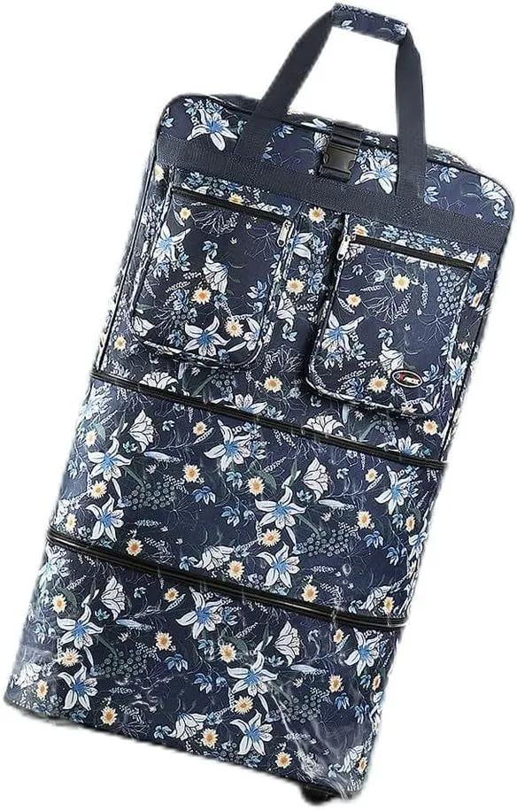 30" 36" 40" Rolling Wheeled Duffel Bag Spinner Luggage Expandable (BlueLilies, 30")