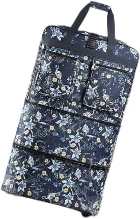 30" 36" 40" Rolling Wheeled Duffel Bag Spinner Luggage Expandable (BlueLilies, 30")