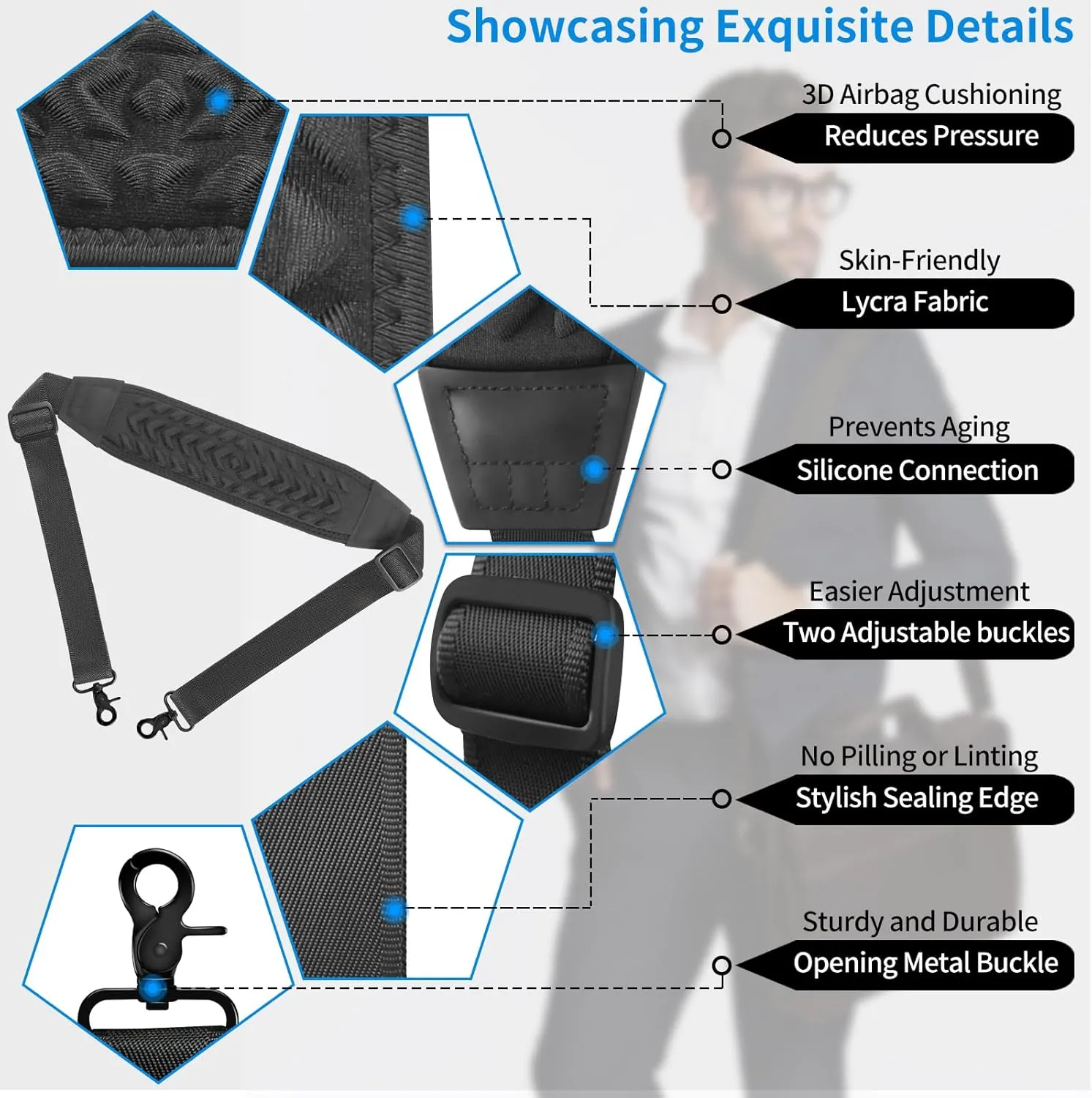 3D Air Cushion Ultra Comfortable Duffel Bag Strap67" Universal Laptop Shoulder Strap, with Double Adjustable Buckles and Metal Hooksfor Briefcase Computer Messenger Bag (Reduced Stress)