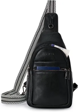 8L Crossbody Sling Bag Fanny Pack For Women Men Backpack Travel Shoulder Bags Purse Handbag Gifts For Her PU Leather Black