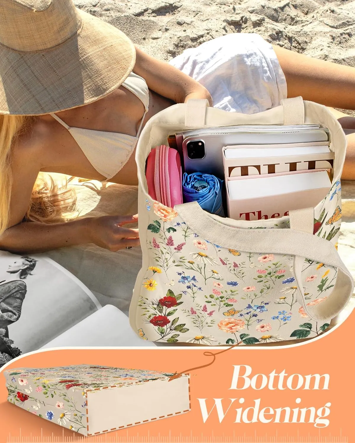 Aesthetic 2 Pack Canvas Tote Bag - with Makeup Pouch Bag for Women Reusable Grocery Bag for Gym, Travel, Work