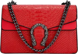 Aiqudou Crossbody Bag and Satchel Purse for Women - Fashion Snake Print Chain Purse Luxury PU Leather HandBag