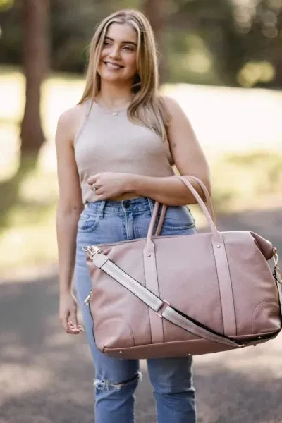 ALEXIS WEEKENDER TRAVEL BAG BLUSH STRIPE STRAP