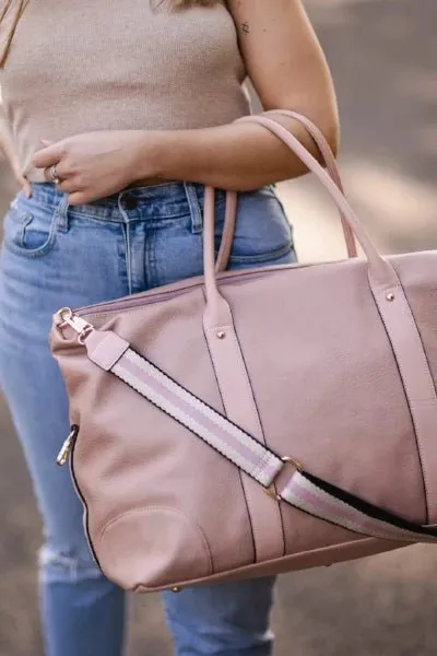 ALEXIS WEEKENDER TRAVEL BAG BLUSH STRIPE STRAP