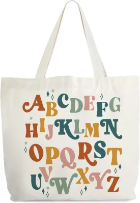 Alphabets Canvas Tote Bag for Women, ABC Letters Learning Tote, Library Book Bag, Teacher Tote Bags for Books, Alphabet Gift Bag, Colorful Shoulder Bag Gifts for Her -14
