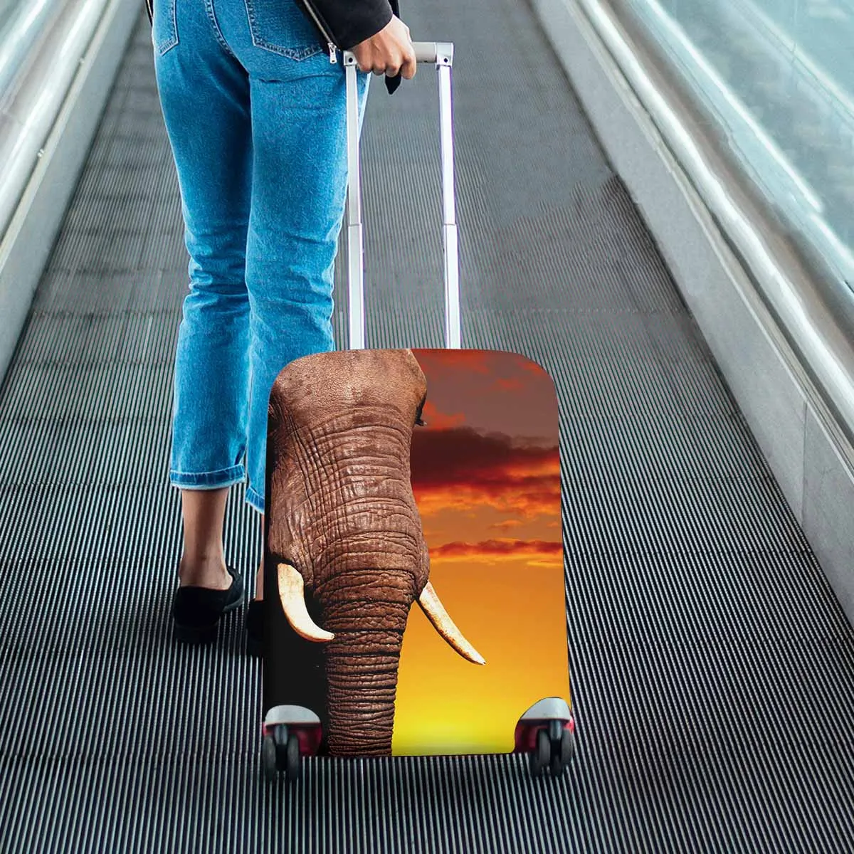 Animals themed Cover for Luggage suitcase printed African elephant in savanna at sunset