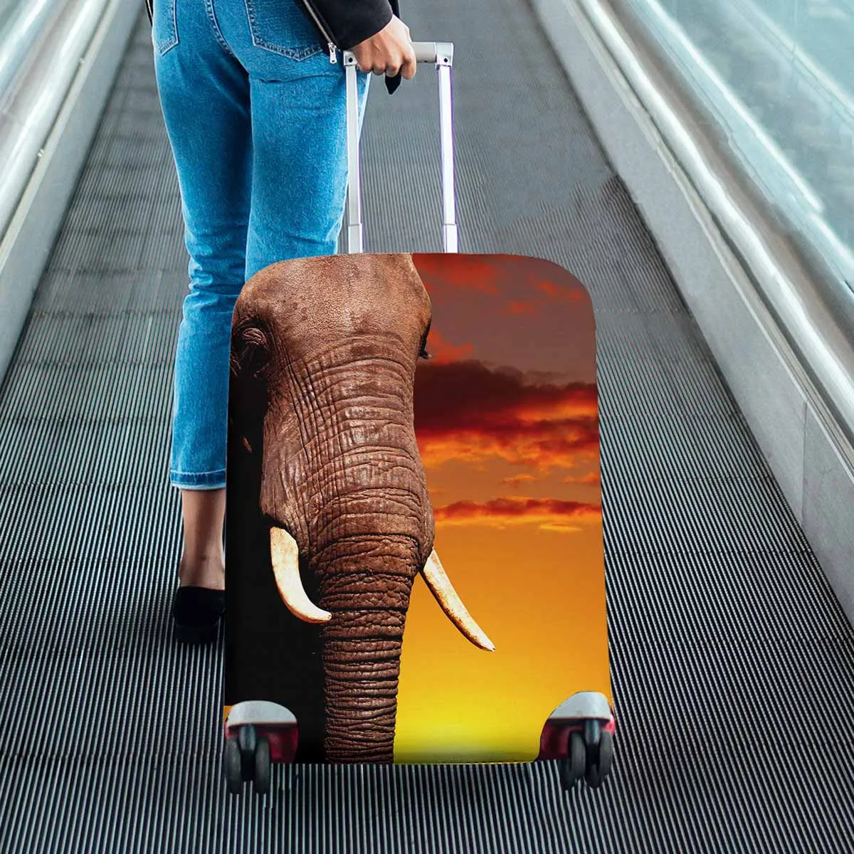 Animals themed Cover for Luggage suitcase printed African elephant in savanna at sunset