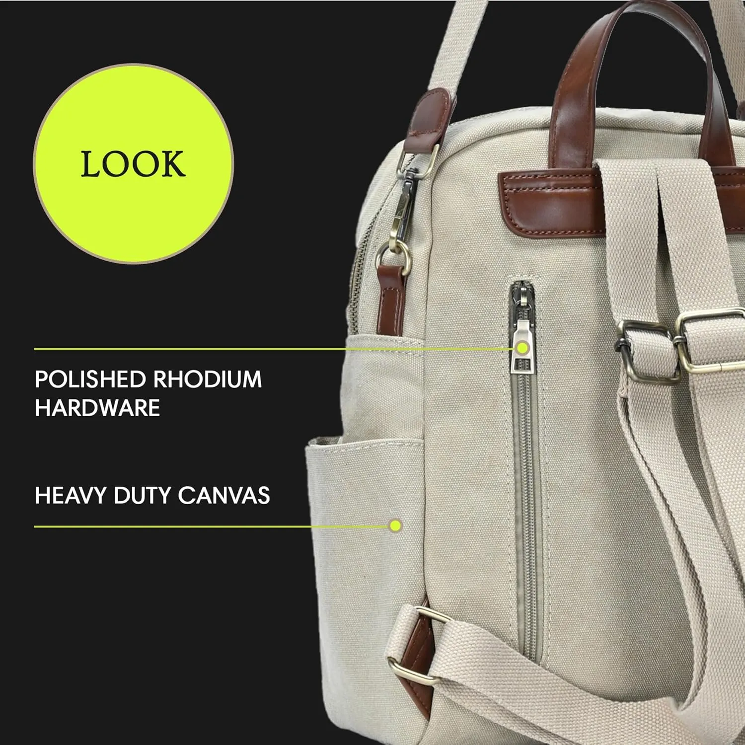 Antik Kraft Willa Canvas Backpack (Beige) | Convertible Backpack Purse for Women | Heavy Duty Canvas Shoulder Bag | 13" L x 4" W x 14" H