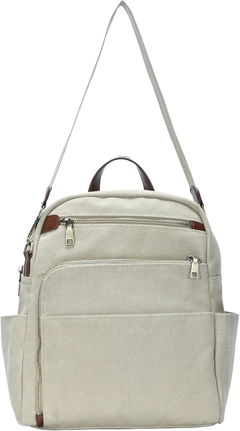 Antik Kraft Willa Canvas Backpack (Beige) | Convertible Backpack Purse for Women | Heavy Duty Canvas Shoulder Bag | 13" L x 4" W x 14" H