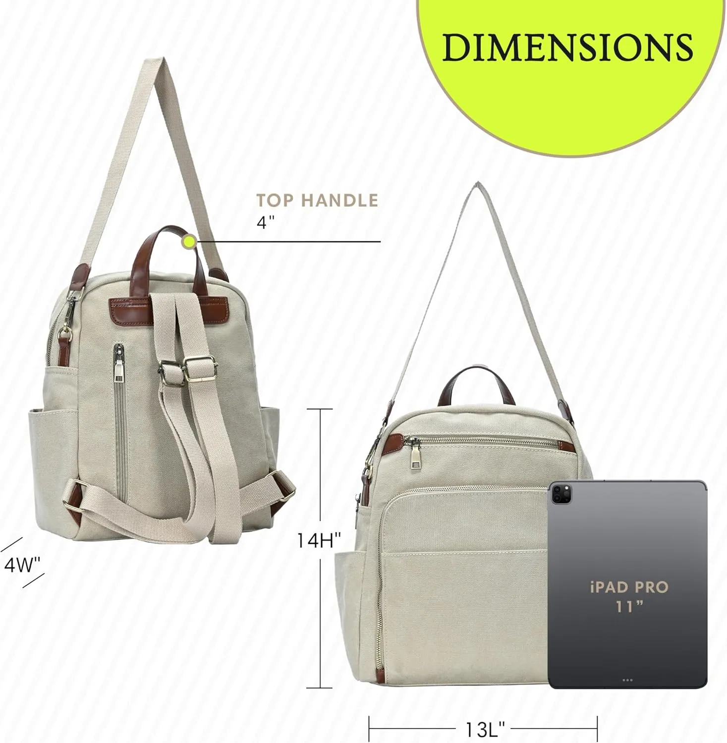 Antik Kraft Willa Canvas Backpack (Beige) | Convertible Backpack Purse for Women | Heavy Duty Canvas Shoulder Bag | 13" L x 4" W x 14" H