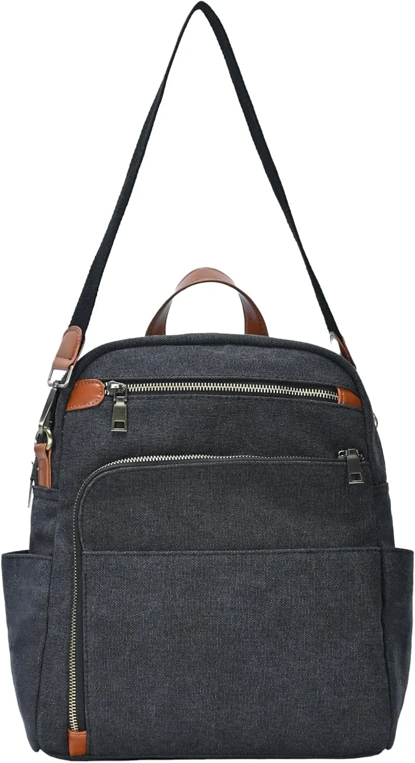 Antik Kraft Willa Canvas Backpack (Black) | Convertible Backpack Purse for Women | Heavy Duty Canvas Shoulder Bag | 13" L x 4" W x 14" H
