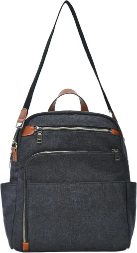 Antik Kraft Willa Canvas Backpack (Black) | Convertible Backpack Purse for Women | Heavy Duty Canvas Shoulder Bag | 13" L x 4" W x 14" H