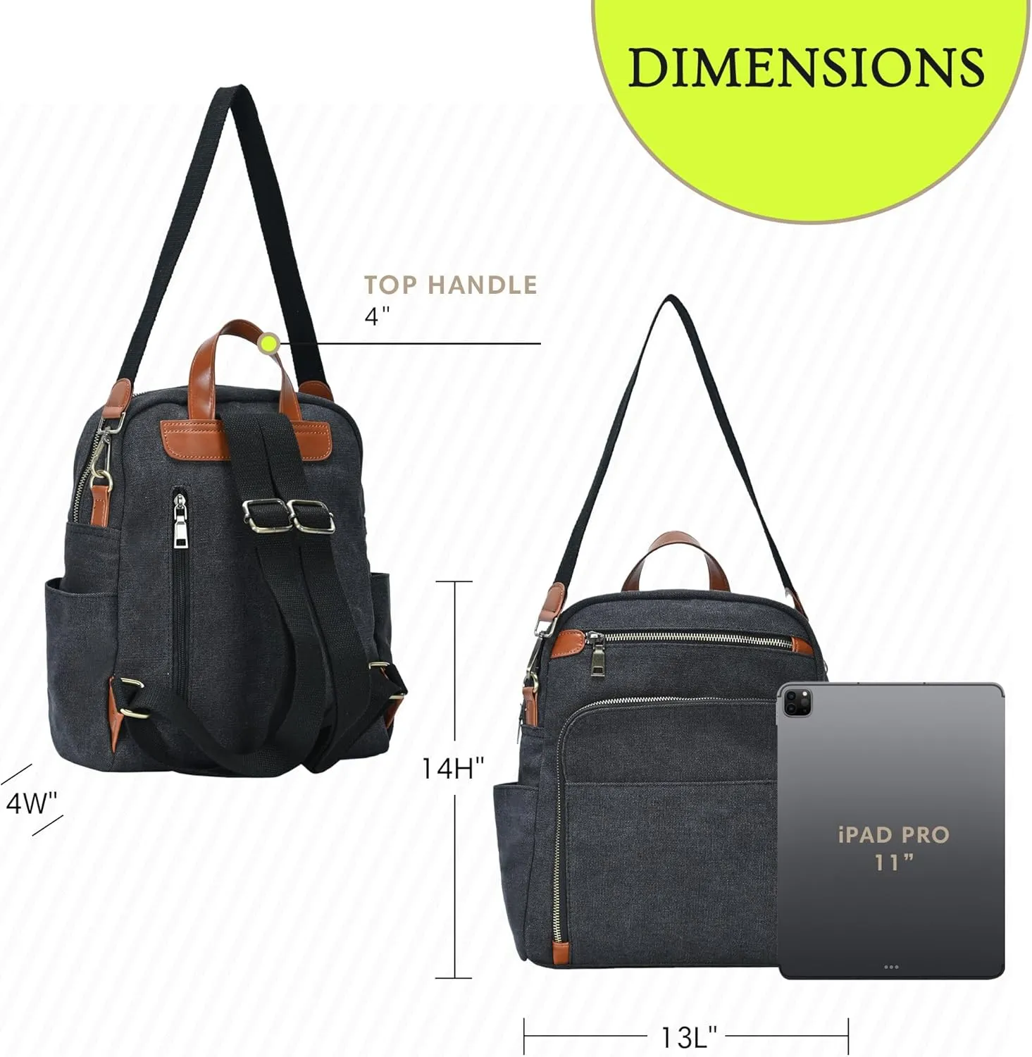 Antik Kraft Willa Canvas Backpack (Black) | Convertible Backpack Purse for Women | Heavy Duty Canvas Shoulder Bag | 13" L x 4" W x 14" H