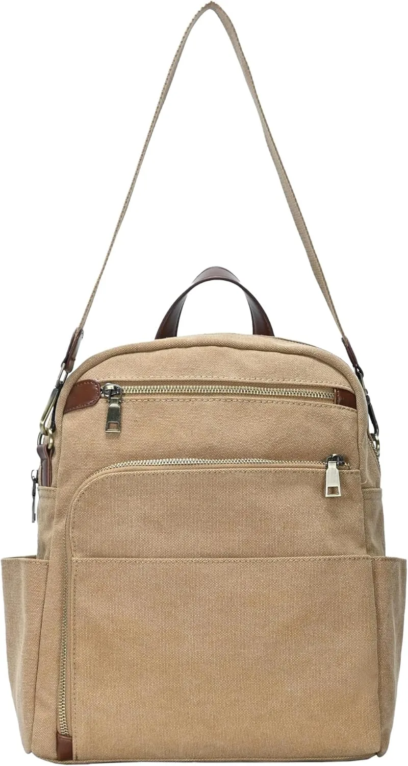Antik Kraft Willa Canvas Backpack (Camel) | Convertible Backpack Purse for Women | Heavy Duty Canvas Shoulder Bag | 13" L x 4" W x 14" H