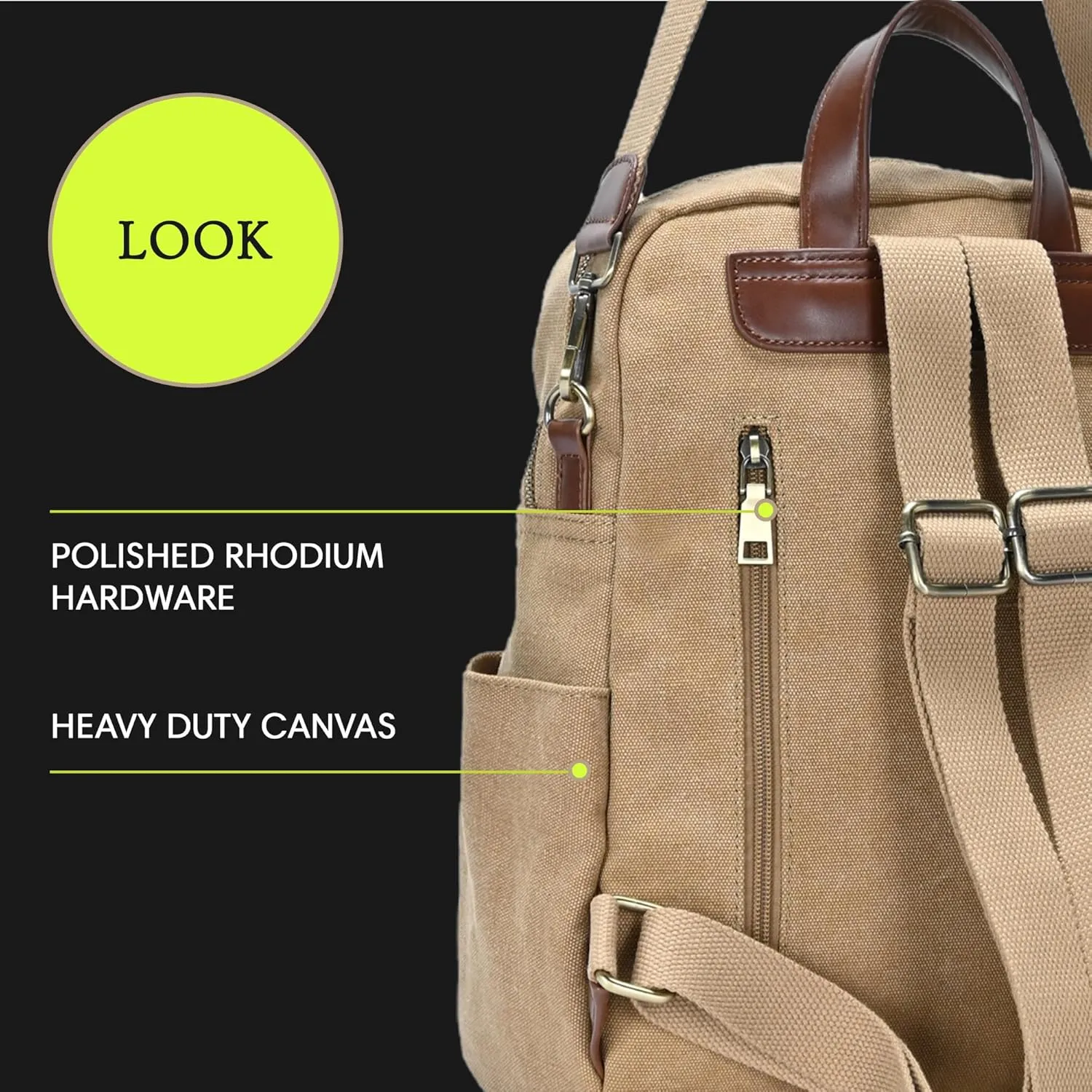 Antik Kraft Willa Canvas Backpack (Camel) | Convertible Backpack Purse for Women | Heavy Duty Canvas Shoulder Bag | 13" L x 4" W x 14" H