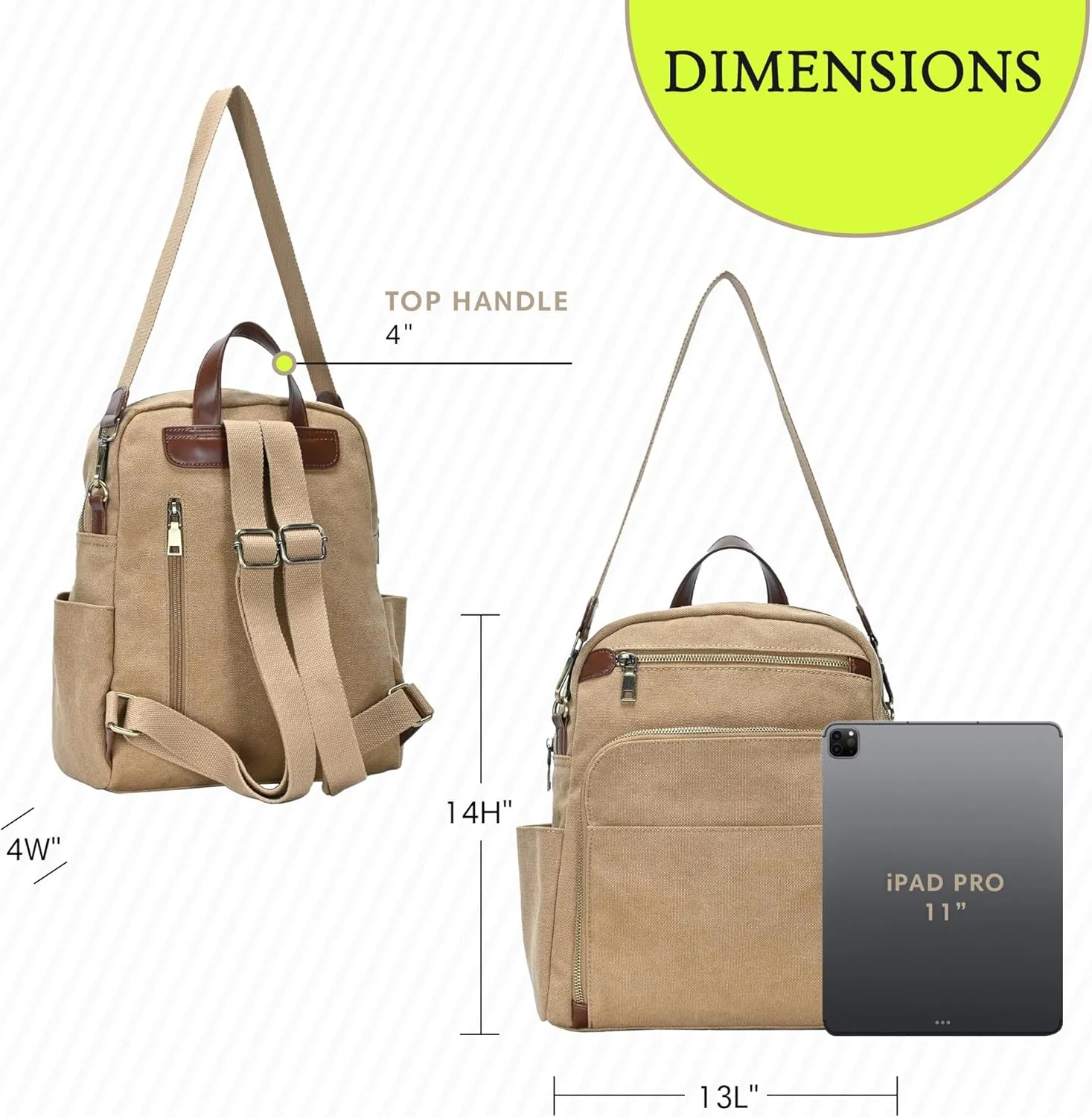 Antik Kraft Willa Canvas Backpack (Camel) | Convertible Backpack Purse for Women | Heavy Duty Canvas Shoulder Bag | 13" L x 4" W x 14" H