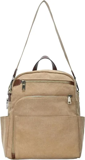 Antik Kraft Willa Canvas Backpack (Camel) | Convertible Backpack Purse for Women | Heavy Duty Canvas Shoulder Bag | 13" L x 4" W x 14" H