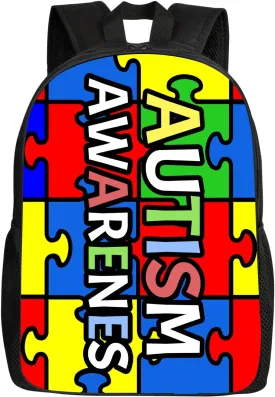 Autism Awareness Backpacks Colorful Puzzles School Bags Travel Backpacks Laptop School Bookbags Lightweight 17 inch Large Daypack Rucksack for Women Men Teens Kids