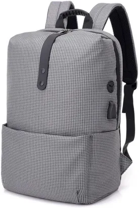 Backpack For Men Schoolbags Backpack for Laptop USB Charging Port Travel Leisure Shoulder Bag Comfortable and Stylish Design(GRAY GRID)