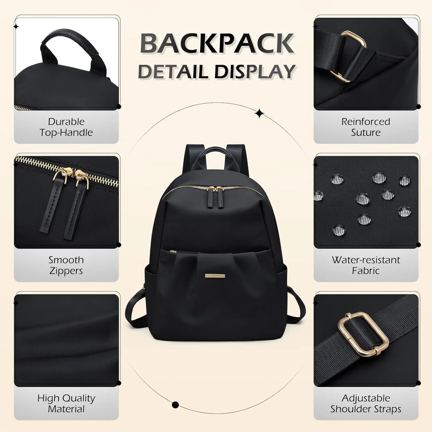 Backpack for Women, Small Cute Backpack Purse Lightweight Casual Daypack Backpack for Travel Mini Backpacks for Ladies College Work,9.7Inch,Black