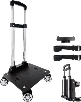 Backpack Trolley Wheeled Cart-Backpack Hand Truck with Luggage Strap,Aluminium Alloy Folding Trolley Cart for Bags Backpack Travel Luggage Cart