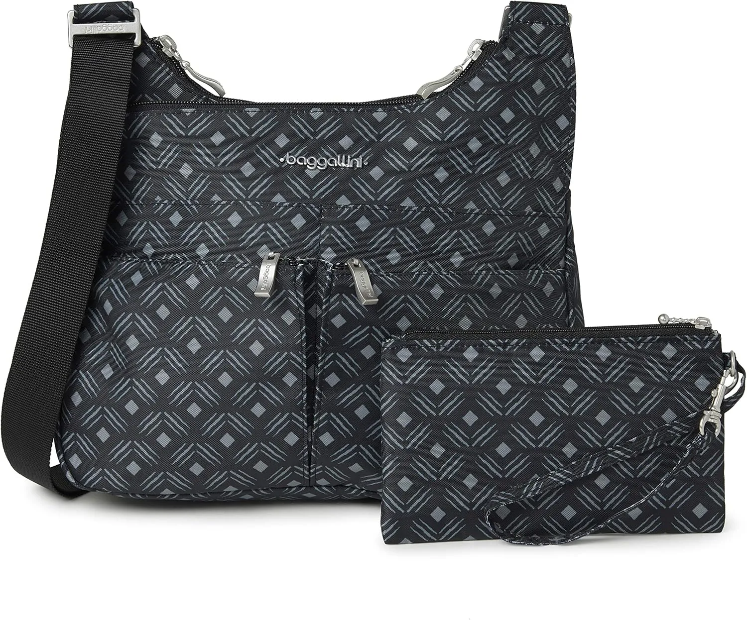 Baggallini Cross Over Crossbody Women 11x8.5 Medium Travel Bag Lightweight Water-Resistant Nylon Organized Handbag Purse