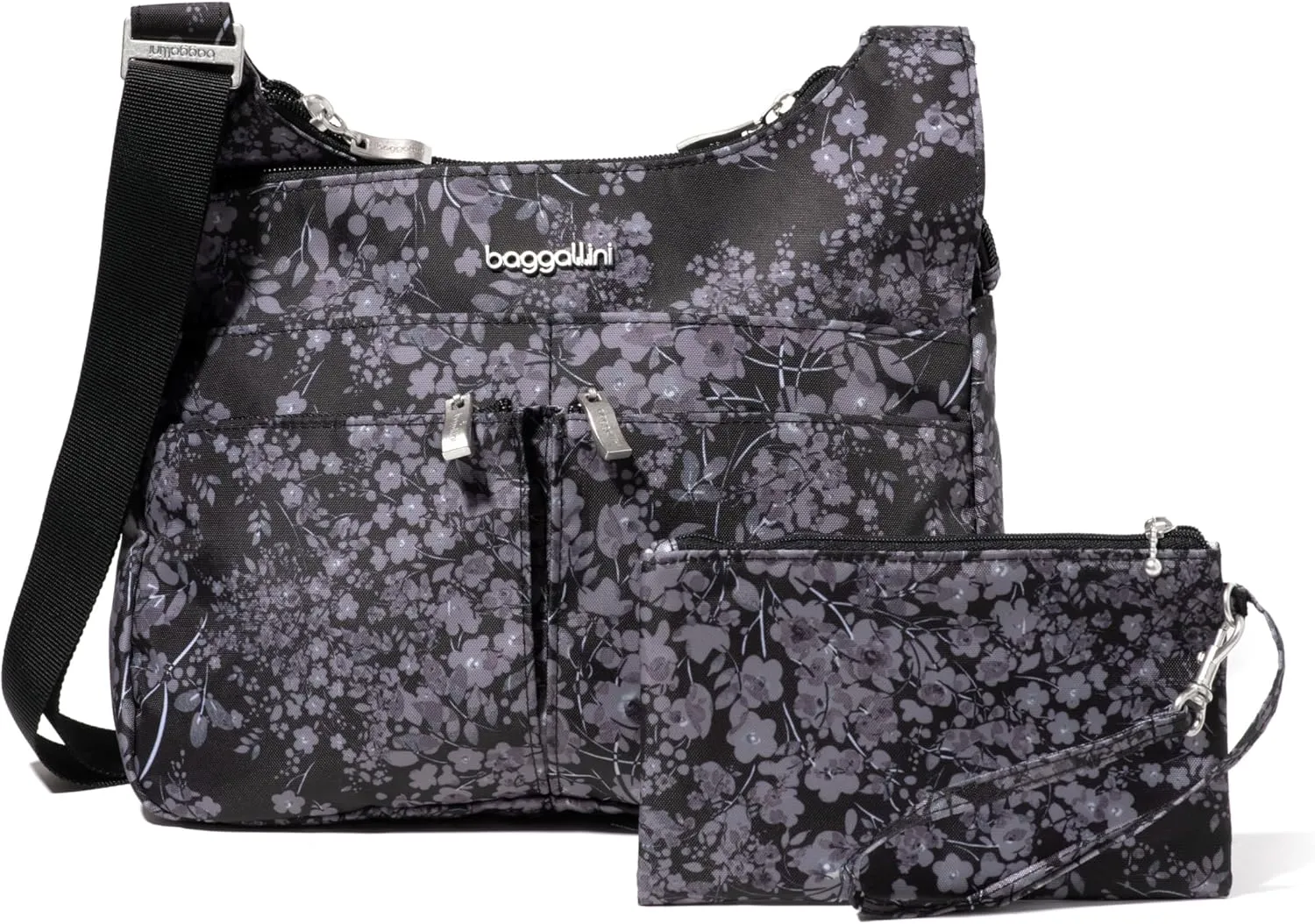 Baggallini Cross Over Crossbody Women 11x8.5 Medium Travel Bag Lightweight Water-Resistant Nylon Organized Handbag Purse