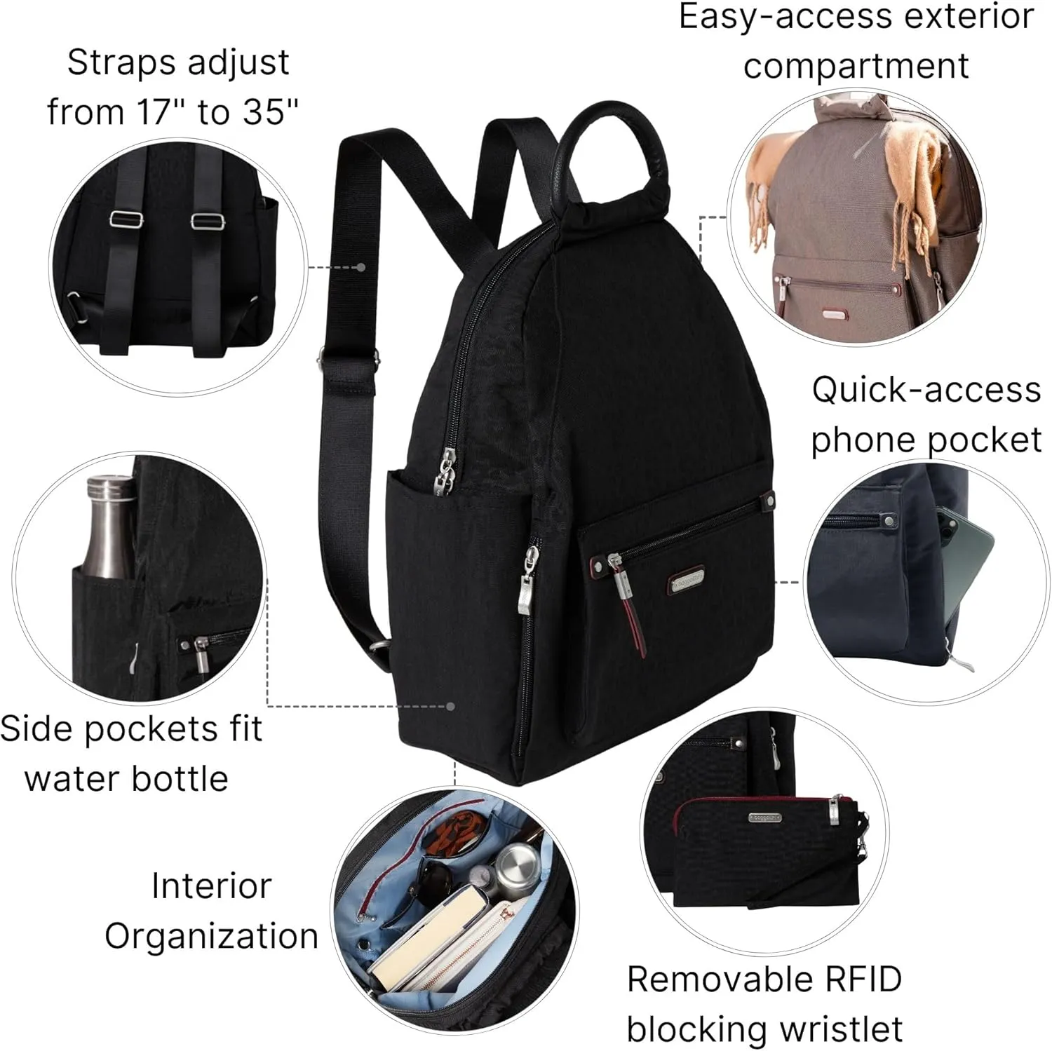 Baggallini Women's All Day Backpack, Black Cheetah Emboss, One Size