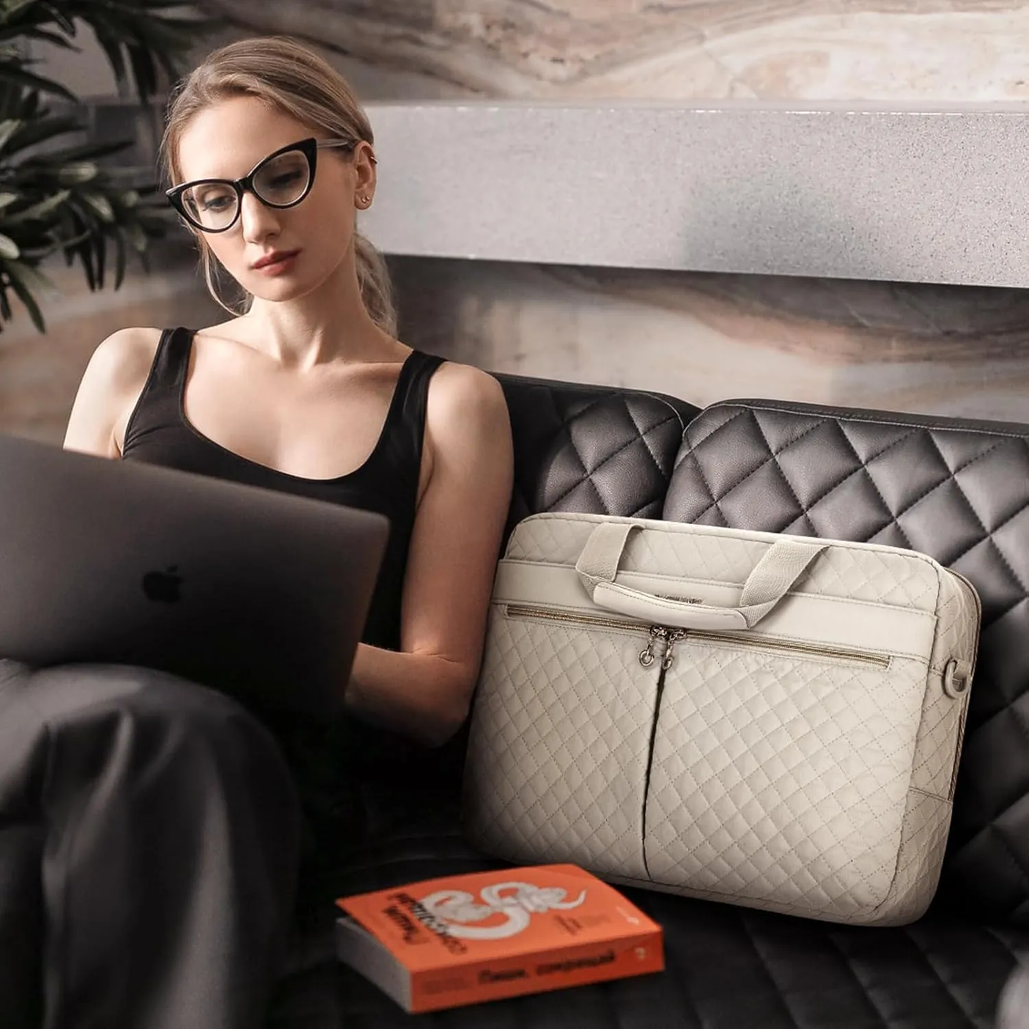 BAGSMART 17.3/15.6 Inch Laptop Bag, Briefcase for Women Computer Messenger Bag Office Travel Business, Beige