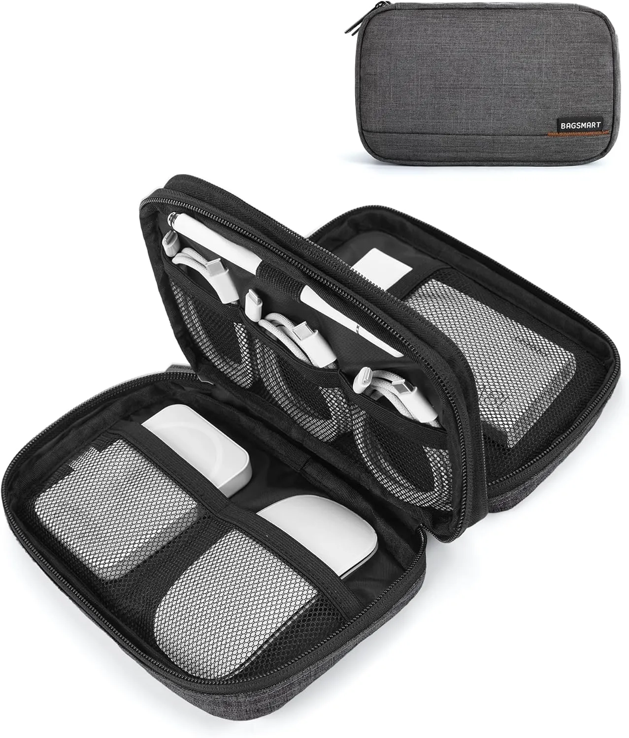 BAGSMART Electronic Organizer Travel Case, Cord Organizer Travel Cable Bag, Charger Pouch, Tech Pouch as Travel Accessories, for Phone, Power Bank, SD Card (Black)