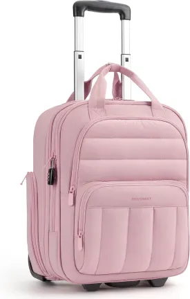 BAGSMART Underseat Carry on Luggage with Wheels, 16-inch Under Seat Luggage, Lightweight Travel Luggage Travel Suitcase for Women, Personal Item Bag, Blush Pink