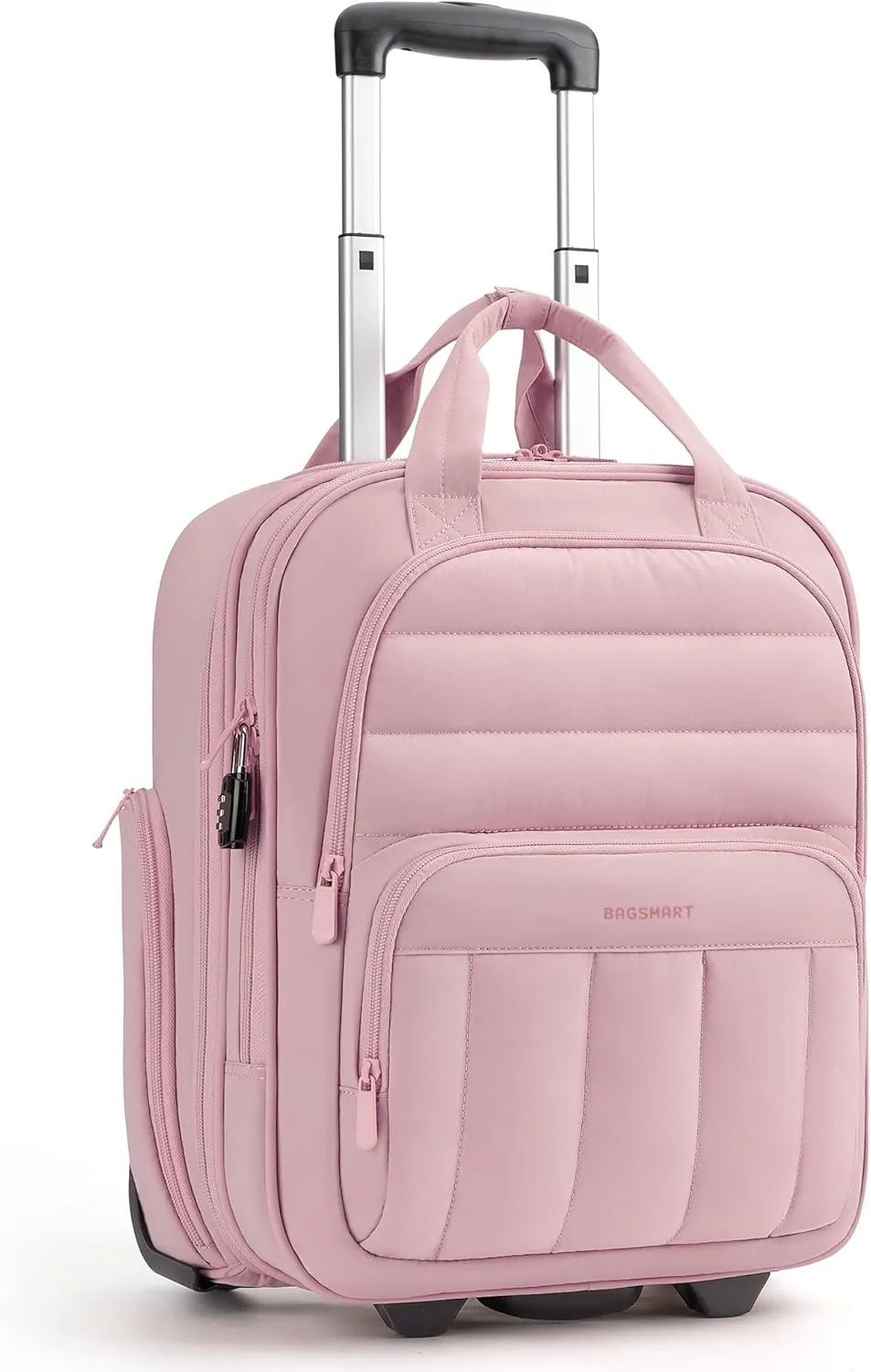 BAGSMART Underseat Carry on Luggage with Wheels, 16-inch Under Seat Luggage, Lightweight Travel Luggage Travel Suitcase for Women, Personal Item Bag, Blush Pink
