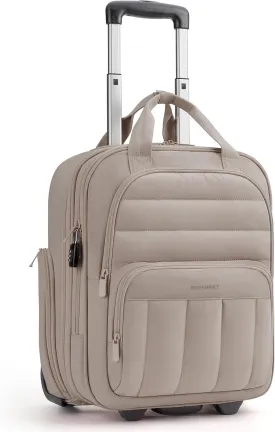BAGSMART Underseat Carry on Luggage with Wheels, 16-inch Under Seat Luggage, Lightweight Travel Luggage Travel Suitcase for Women, Personal Item Bag, Brown