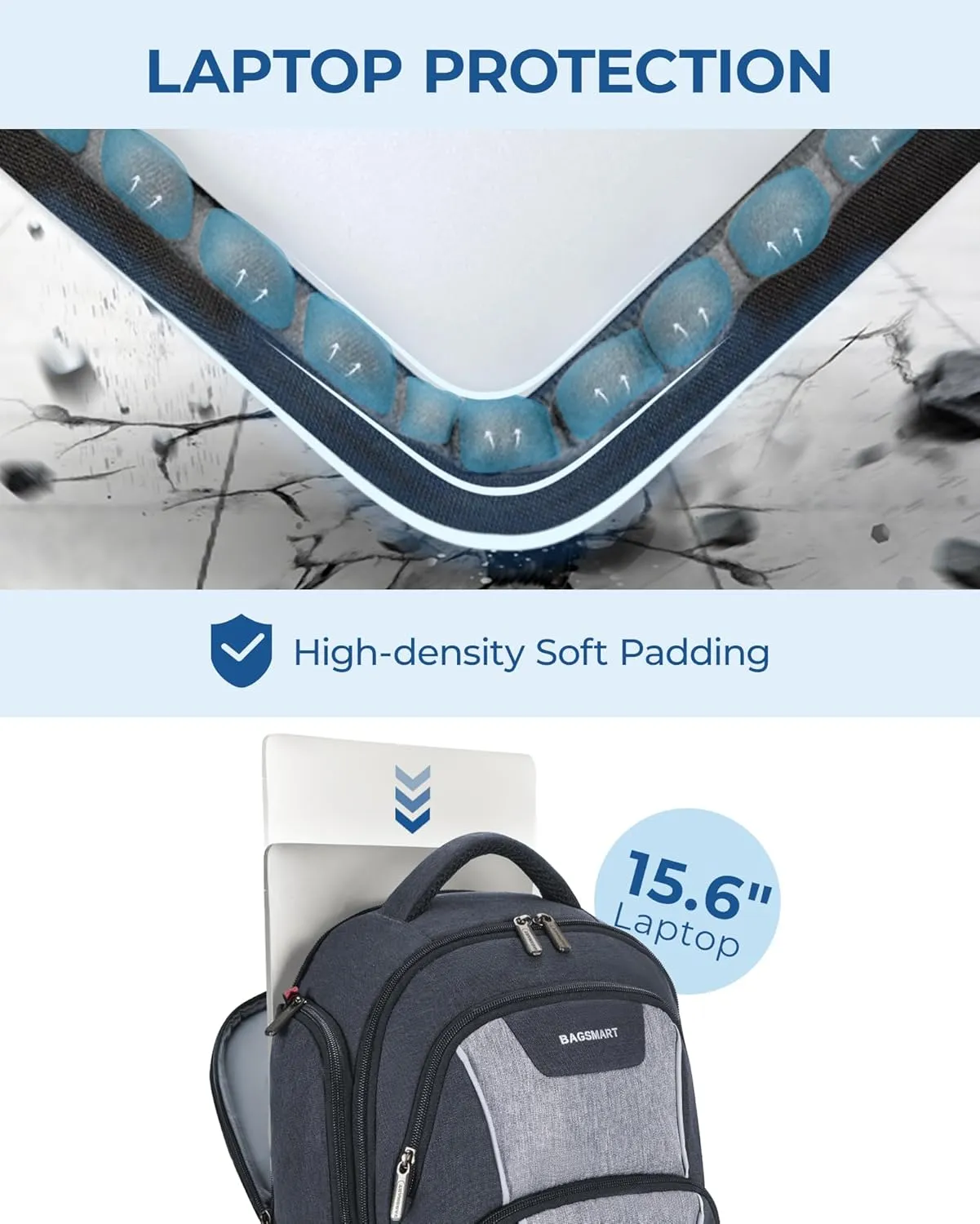BAGSMART Unisex Laptop Backpack, 15.6-inch Anti-Theft, Water Resistant, With USB Charger Hole, Black