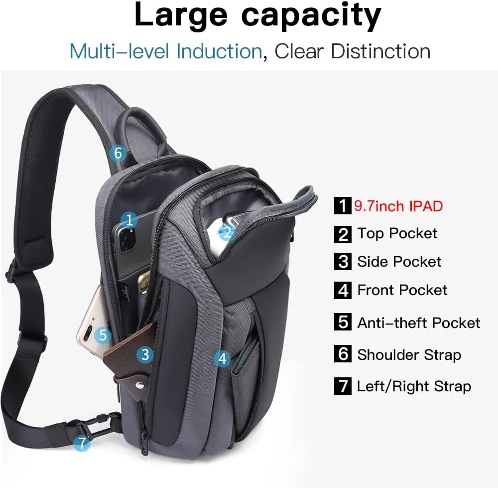 BANGE Sling Bag, Waterproof Men's Chest Bag Shoulder bags Crossbody Sling Backpack for Men