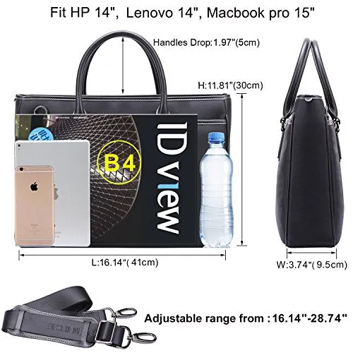 Banuce Mens Black Waterproof Nylon 14" Laptop Messenger Bag Business Briefcase A4 Shoulder Tote