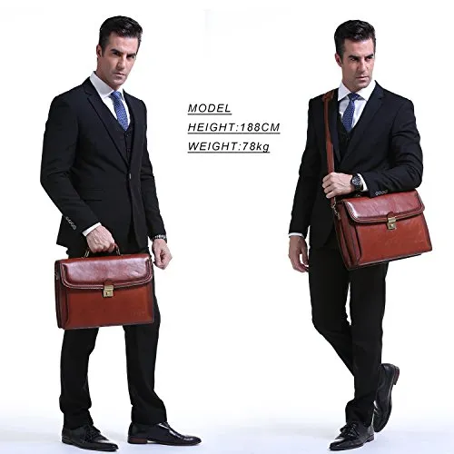 Banuce Vintage Full Grain Italian Leather Briefcase for Men Business Tote Lock Lawyer Attache