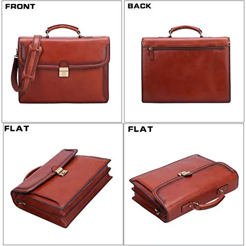 Banuce Vintage Full Grain Italian Leather Briefcase for Men Business Tote Lock Lawyer Attache