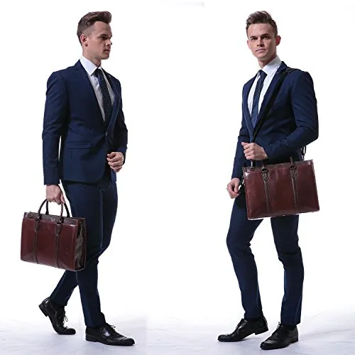 Banuce Vintage Full Grain Leather Briefcase for Men 2way Business Tote Laptop Shoulder Messenger