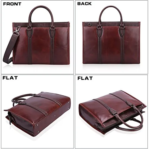 Banuce Vintage Full Grain Leather Briefcase for Men 2way Business Tote Laptop Shoulder Messenger